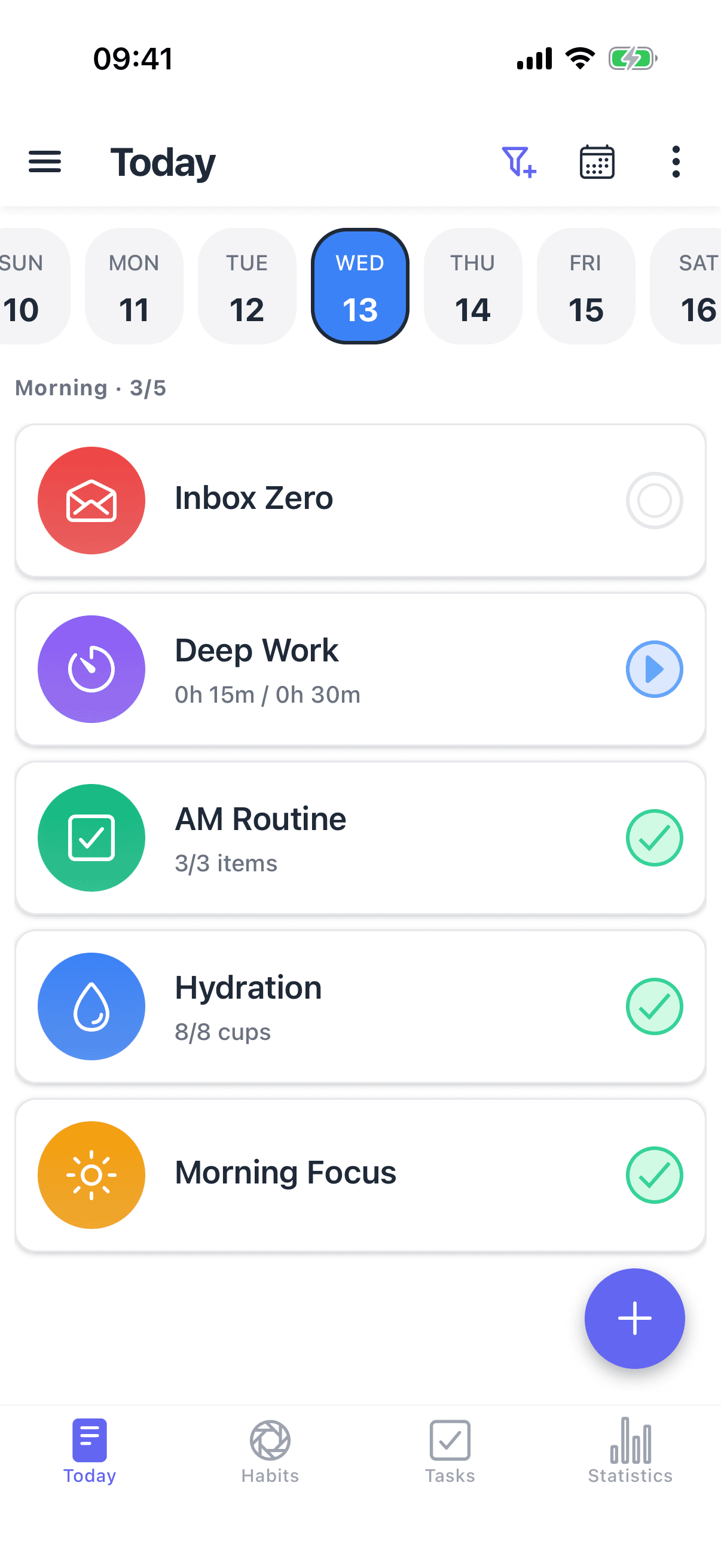 HabitGrip Today screen showing the day's habits